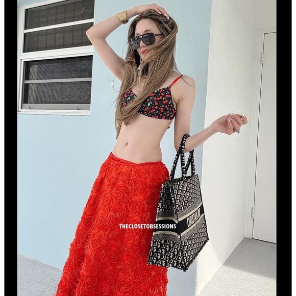 ZARA Floral Voluminous Midi Skirt NWT | Red Textured A-Line - Picture 10 of 16